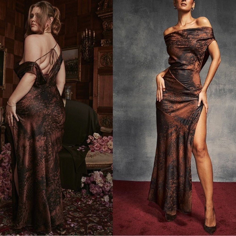 HOUSE OF CB 'Alaina' Antique Copper Bias Cut Maxi dress Size XS